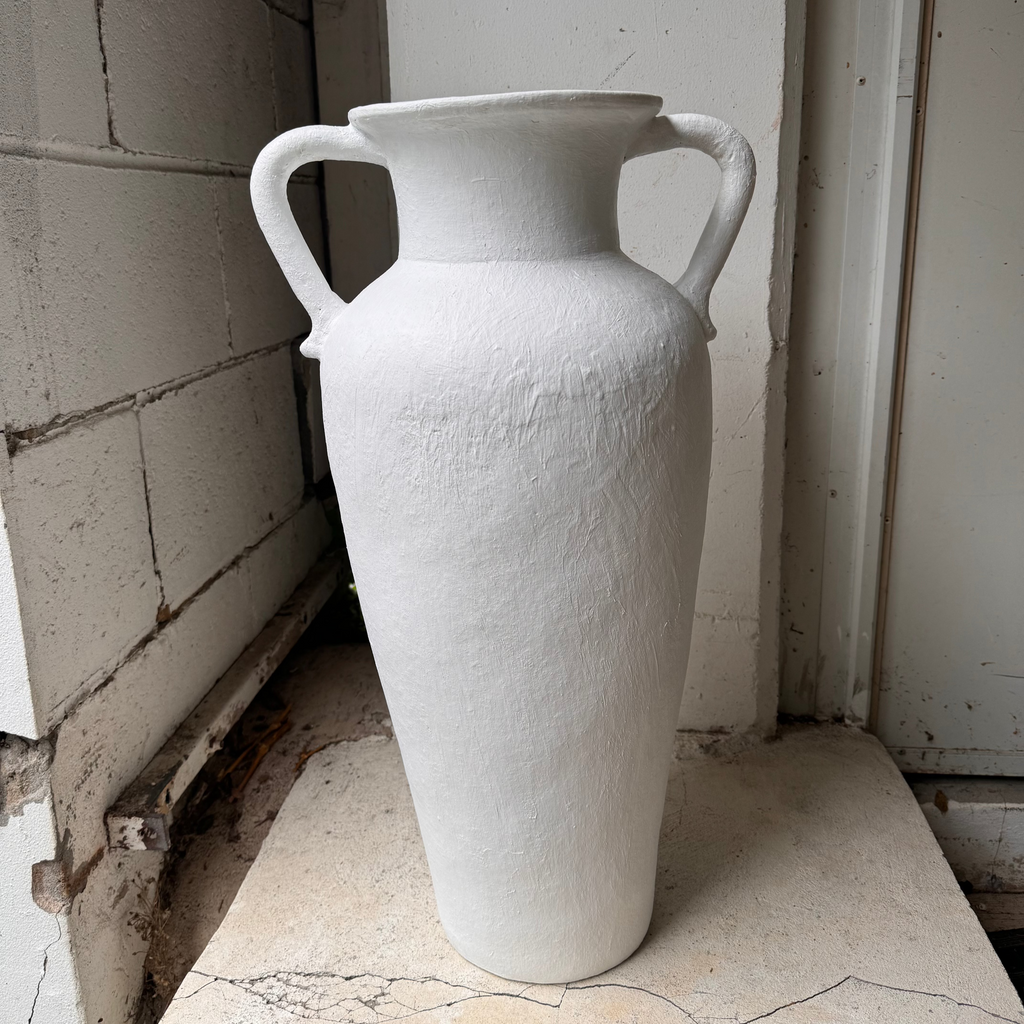 Tall White Urn with Handles