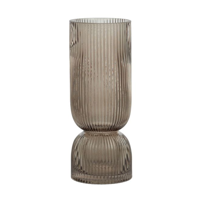 Tall Smoke Ribbed Glass Vase